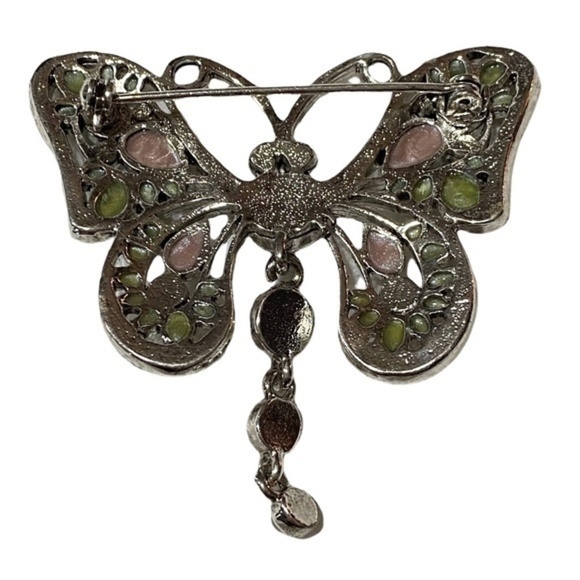 Fiber Optic Silver Tone Rhinestone Enamel Butterfly Statement Piece Brooch Pin - Picture 2 of 2